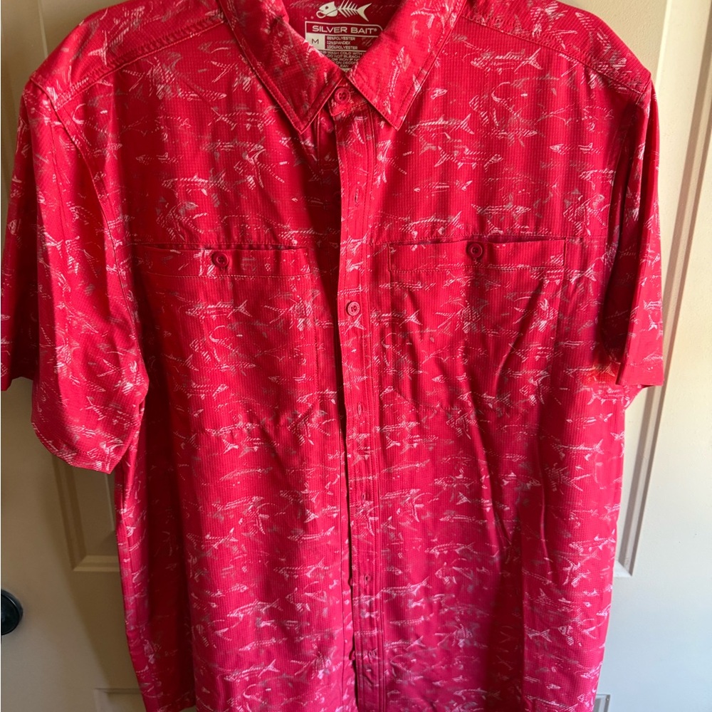 Silver Bay Red Casual Button-Down Shirt